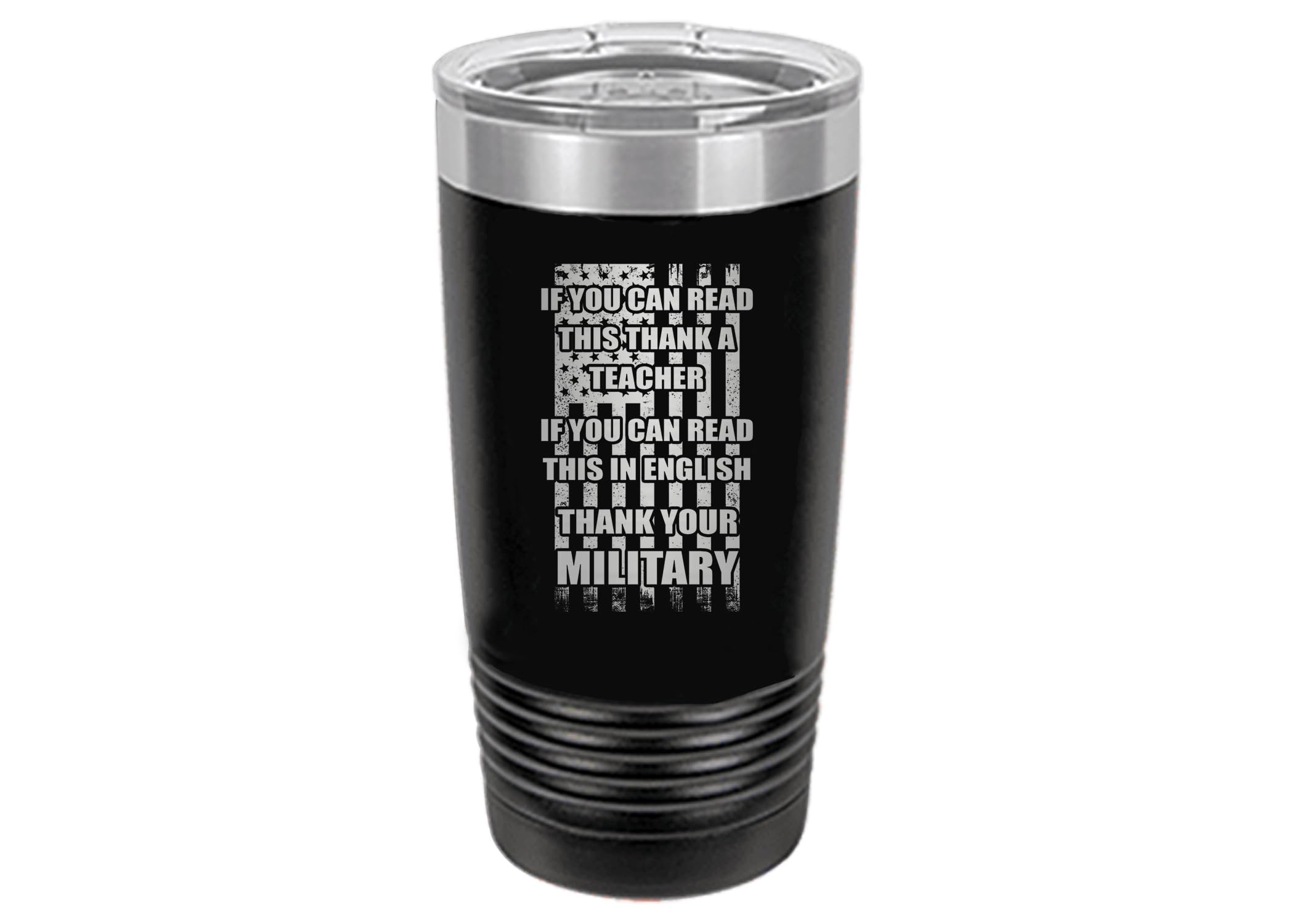 Rogue River Tactical Thank A Veteran 20 Oz. Travel Tumbler Mug Cup w/Lid Vacuum Insulated Hot or Cold USA Flag Military Vet Gift Black