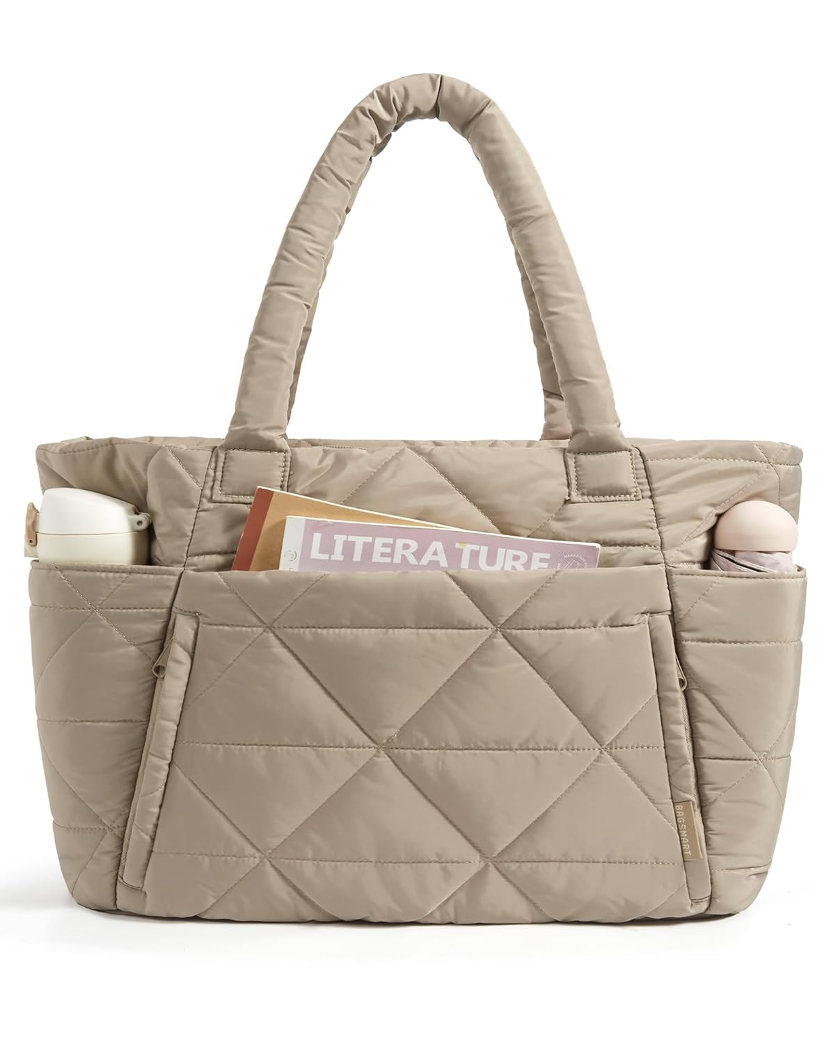 BAGSMART Tote Bag for Women Puffer Tote Bag with Zipper Large Quilted Shoulder Bag with Compartments for Travel