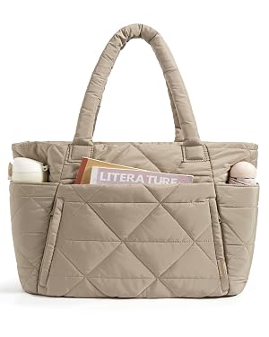 BAGSMART Tote Bag for Women Puffer Tote Bag with Zipper Large Quilted Shoulder Bag with Compartments for Travel