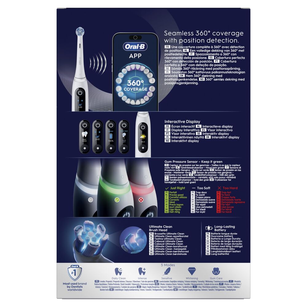 Oral-B Spazzolino da denti elettrico, confezione duo, maniche bianche e rosa, 5 modalità di spazzolatura di cui bianchezza e cura delle gengive, sensore di pressione, 3 spazzole orali B di ricambio