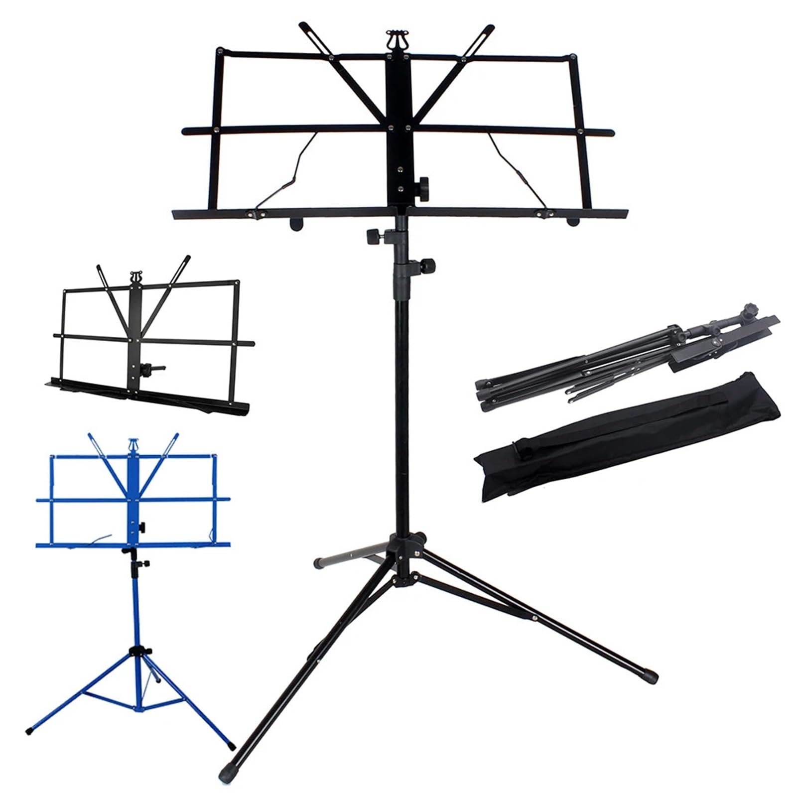 Leggio per Spartiti Supporto Pieghevole for spartiti Musicali Supporto da Tavolo in Acciaio Inossidabile Supporto Regolabile con Borsa Accessori for Strumenti Musicali(Black)