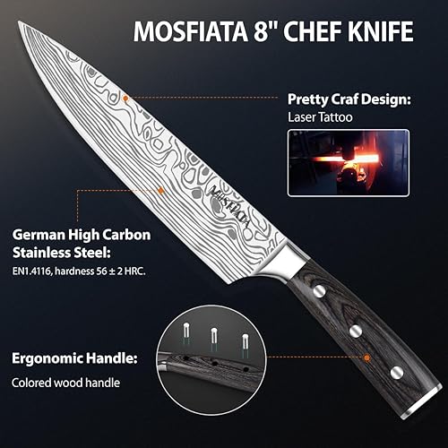 Miniatura 9 de MOSFIATA Cuchillo de tallado de rebanado de 12 pulgadas cuchillo de corte BBQMeat cuchillo de corte forjado de acero alemán de alto carbono diseño