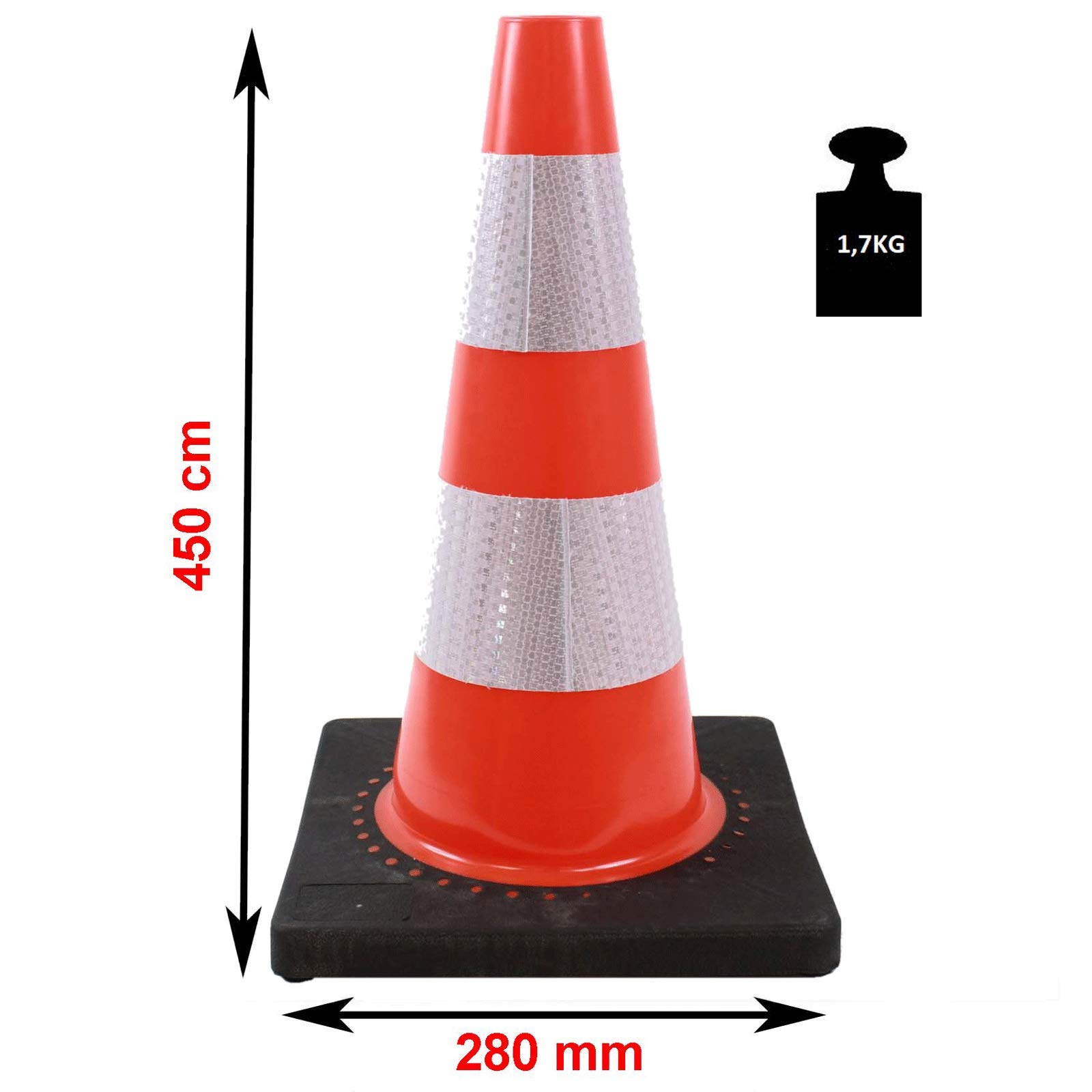 TRUTZHOLM Verkehrsleitkegel mit schwerem Fuß Verkehrshütchen Wasser- und Windfest 45cm Höhe Warnleitkegel Pylone Leitkegel Warnkegel Reflexstreifen zur Gefahrensicherung (5er Set)