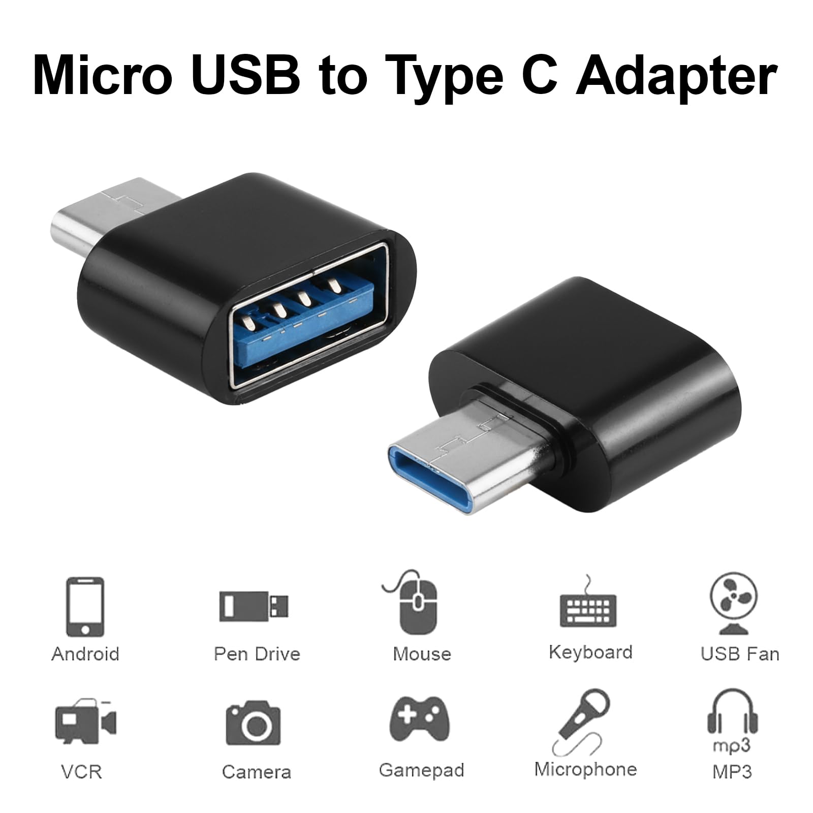 2 pcs USB-C to USB Adapter, USB Type-C Male to USB-A Female OTG Adapter Compatible with MacBook Pro, iPhone 15 Pro Max, Samsung Galaxy, iPad, Dell XPS, and More,Black — view 5