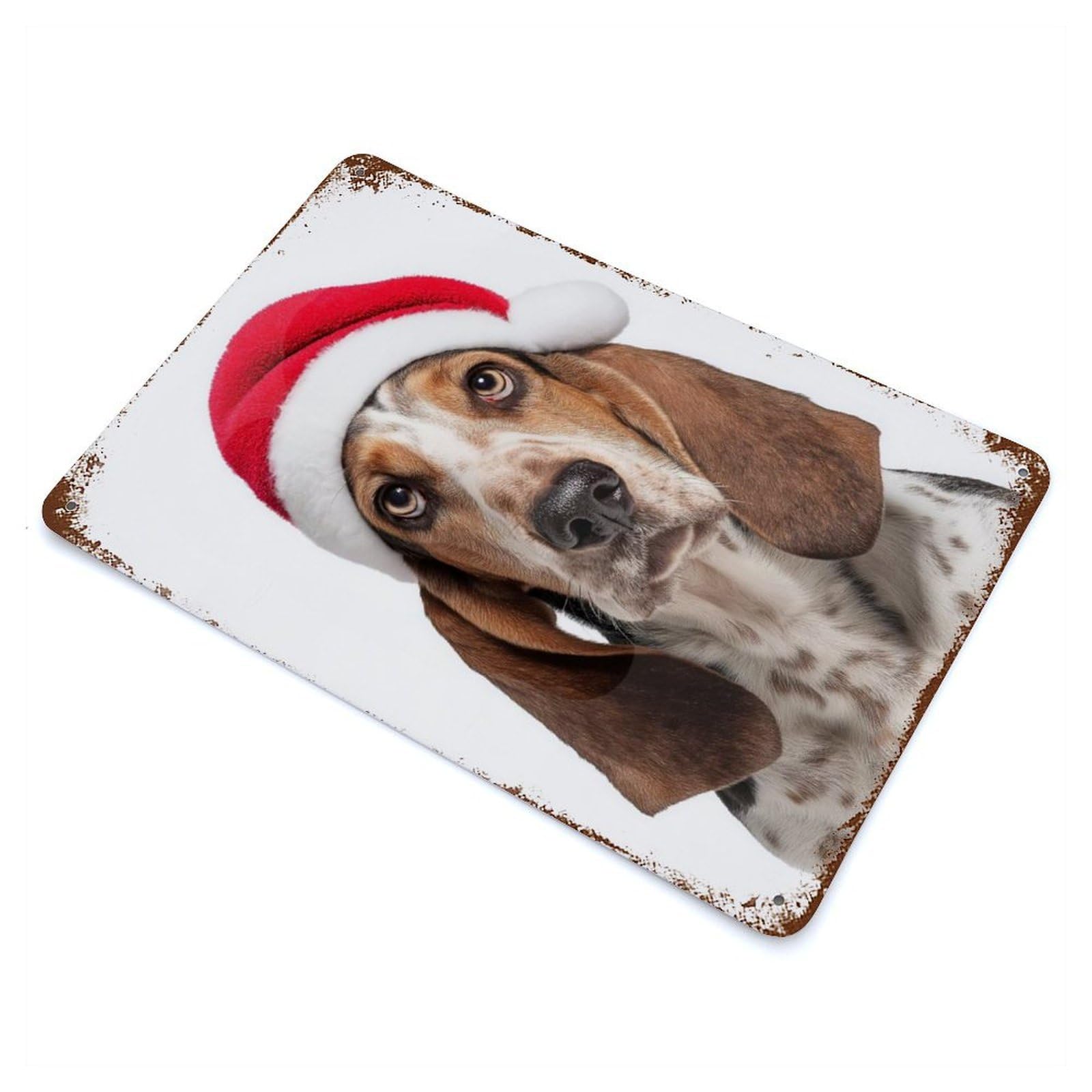 Basset Hound Dog with Santa Hat Vintage Metal Tin Sign 11.8"x7.9", Ideal for Cafe, Home Bar And Lounge Decor