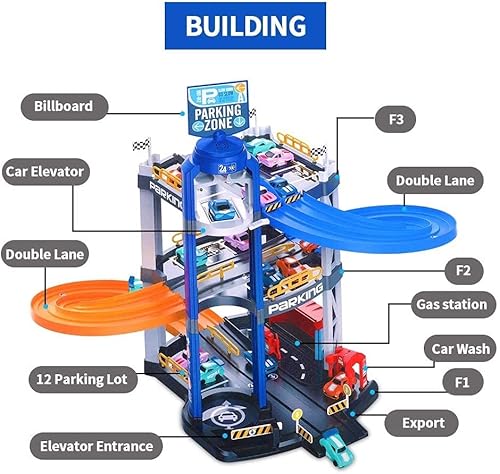 Sgota City Ultimate Garage Playset, 3-Level Garage Toy Set With 4 Cars, Race Car Track Sets Toy Vehicle Playsets With Double-Track Ramp & Elevator, Car Garage Toys Gift For Boys 3 Years & Older #TOP4