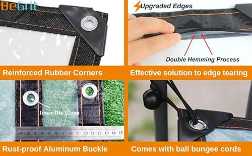 Miniatura 3 de BeGrit Lona transparente resistente impermeable con ojales, a prueba de polvo, lluvia, viento para invernadero, jardín, patio, con 14 cuerdas