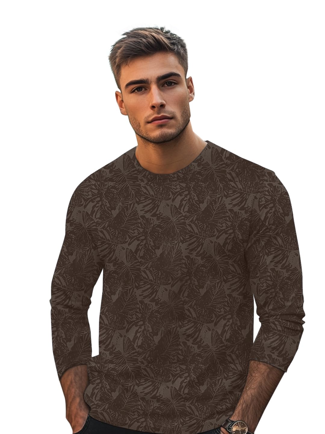 Urbano Fashion Men's Printed Full Sleeve Slim Fit Cotton T-Shirt