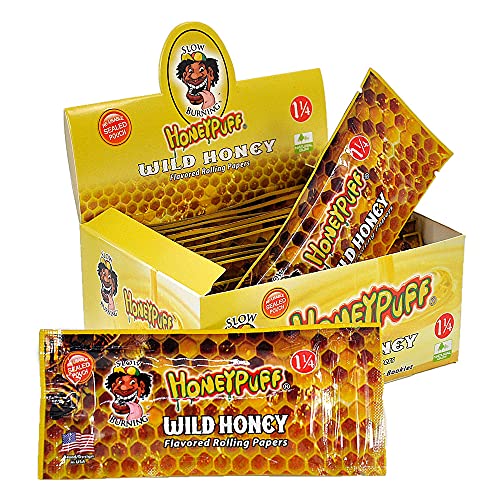 Honeypuff Flavored Rolling Papers, 12 Packs Unbleached and Raw Papers Slow Burning | 1 1/4 Size | 32 Count | Honey