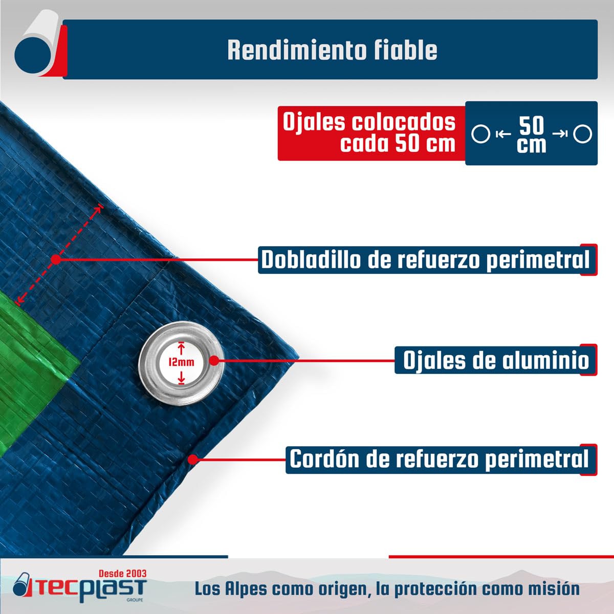 Lona Impermeable 5x8 m - TECPLAST - SR150MU - Azul y Verde Lona Exterior con Ojales - Anti Rayos UV