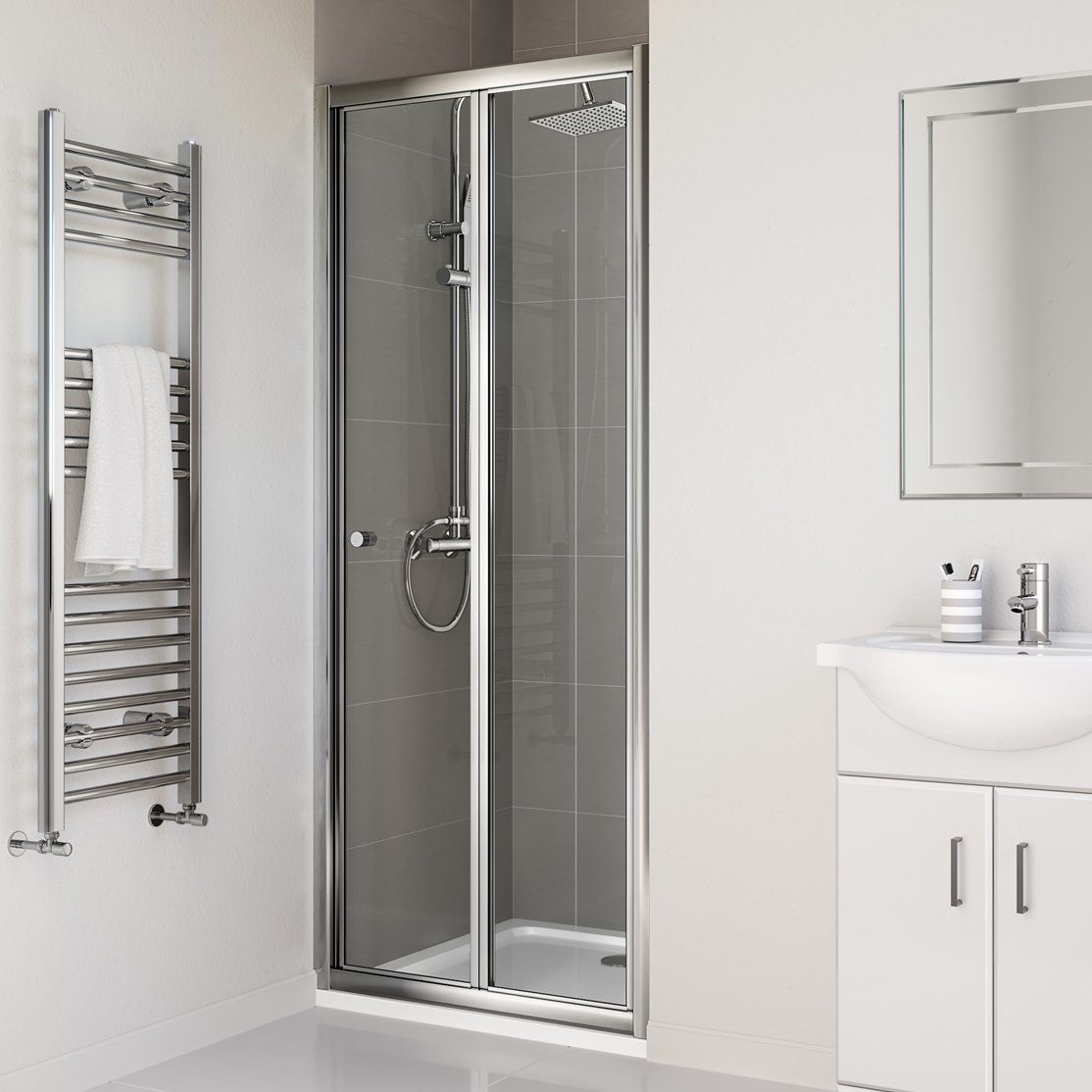 Ibathuk Silver 800Mm Bifold Glass Shower Enclosure Reversible Folding Cubicle Door