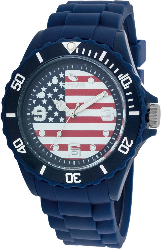 Rave Flag Watches USA RV1155 Midsize Watch with Blue Silicone Band