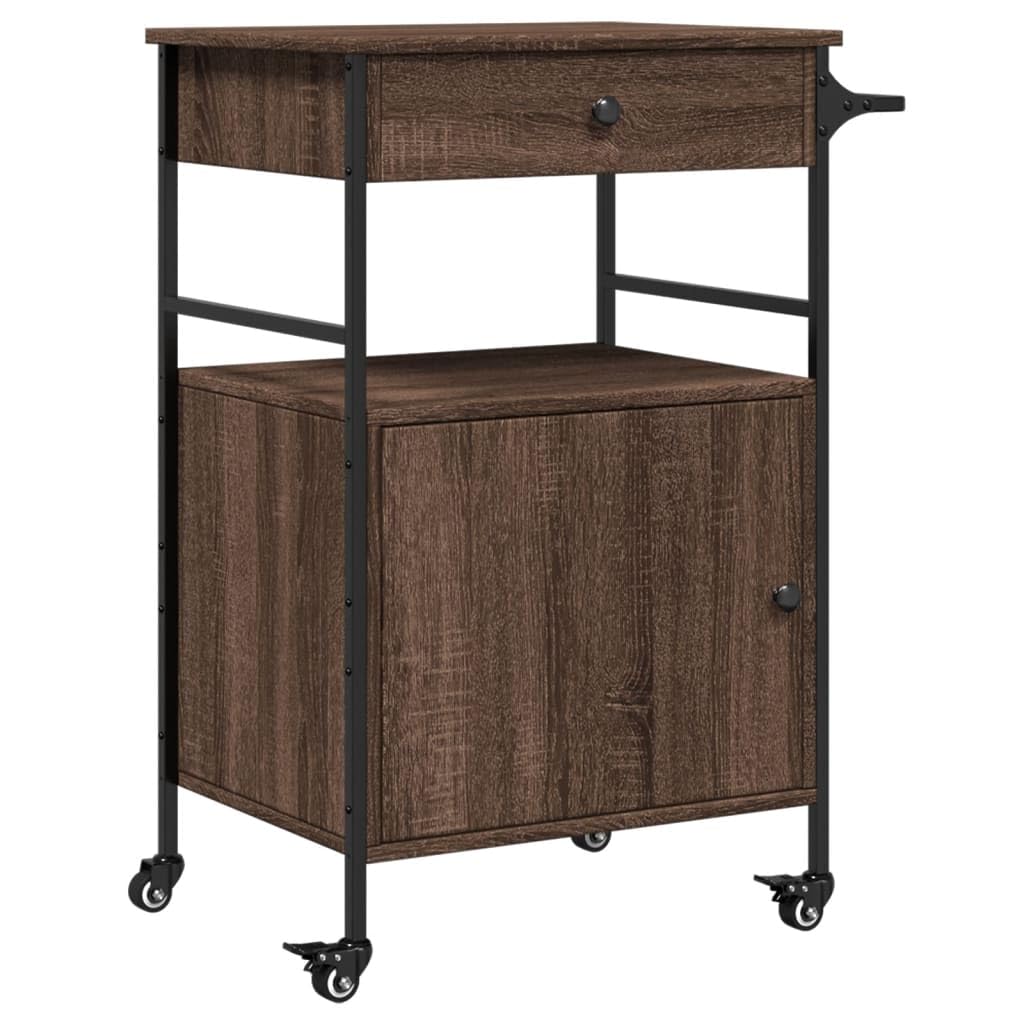 Carrello da cucina con ruote, effetto rovere