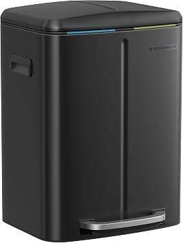 SONGMICS LTB40B02 Kitchen Bin with Two Plastic Inner Buckets 2 x 20 Litres Metal Pedal Opening Pedal Plastic Inner Soft Close Lid with Handles Odour Resistant Black