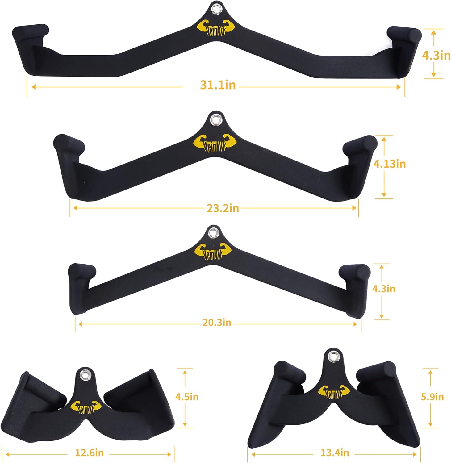 VeinKik LAT Pull Down Bar Set (5 Pcs), Fits Cable Machine Attachments, Bicep Curl Tricep Pull Down Bar, Back Strength Training Handle Grips , Home Gym Accessories for Men Women (5-Pack Set) : Everything Else