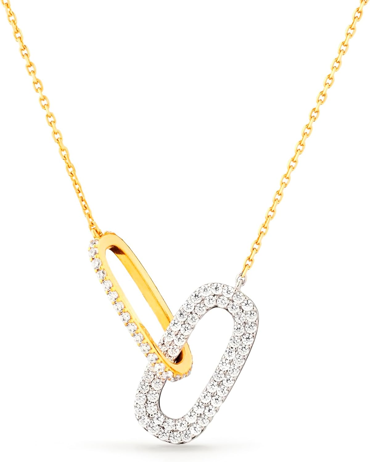 STORYJEWELLERY Mixed Metal Necklace, Two Tone Necklace for Women, 925 Sterling Silver Necklaces, Interlocking Pendant, Silver and Gold Plated Jewelry