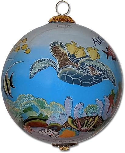 Miniatura 2 de Adorno hawaiano de cristal coleccionable con peces, corales y tortugas marinas pintado a mano con caja de regalo FCHM
