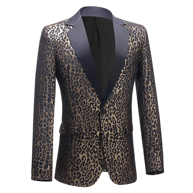 Men's Blazers Leopard Print Notched Lapel Suits Slim Fit Sequins Tuxedo Stylish Sport Coats Jackets4