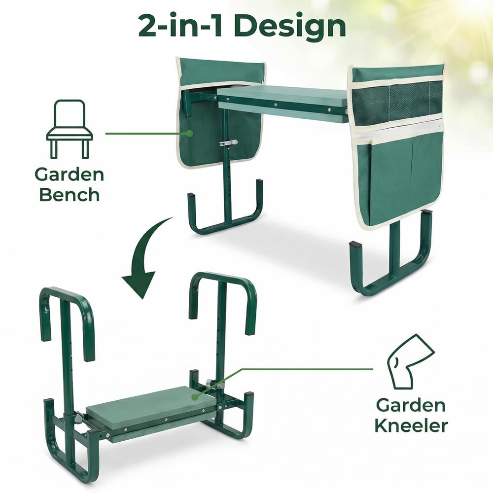 HEYIDAMAI Tabouret de jardin pliable - Hauteur réglable - 60 x 52 x 27 cm - Pour le jardinage, le camping, la pêche