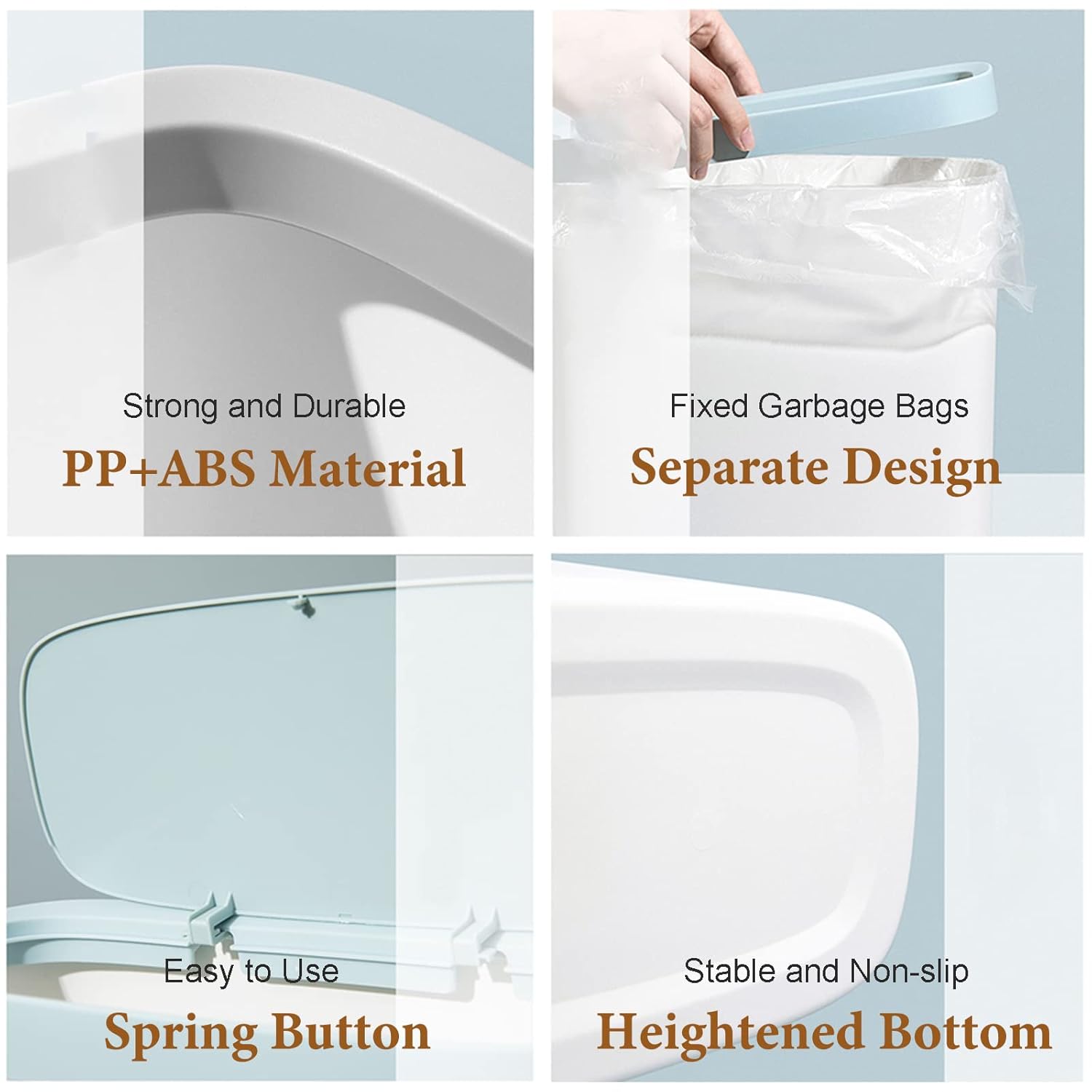 Small Bathroom Trash Can with Lids Kitchen Wastebasket with Press Type Lid for Bathroom,Powder Room,Bedroom,Kitchen,Office (2.1 Gallon/8 Liter,Blue)