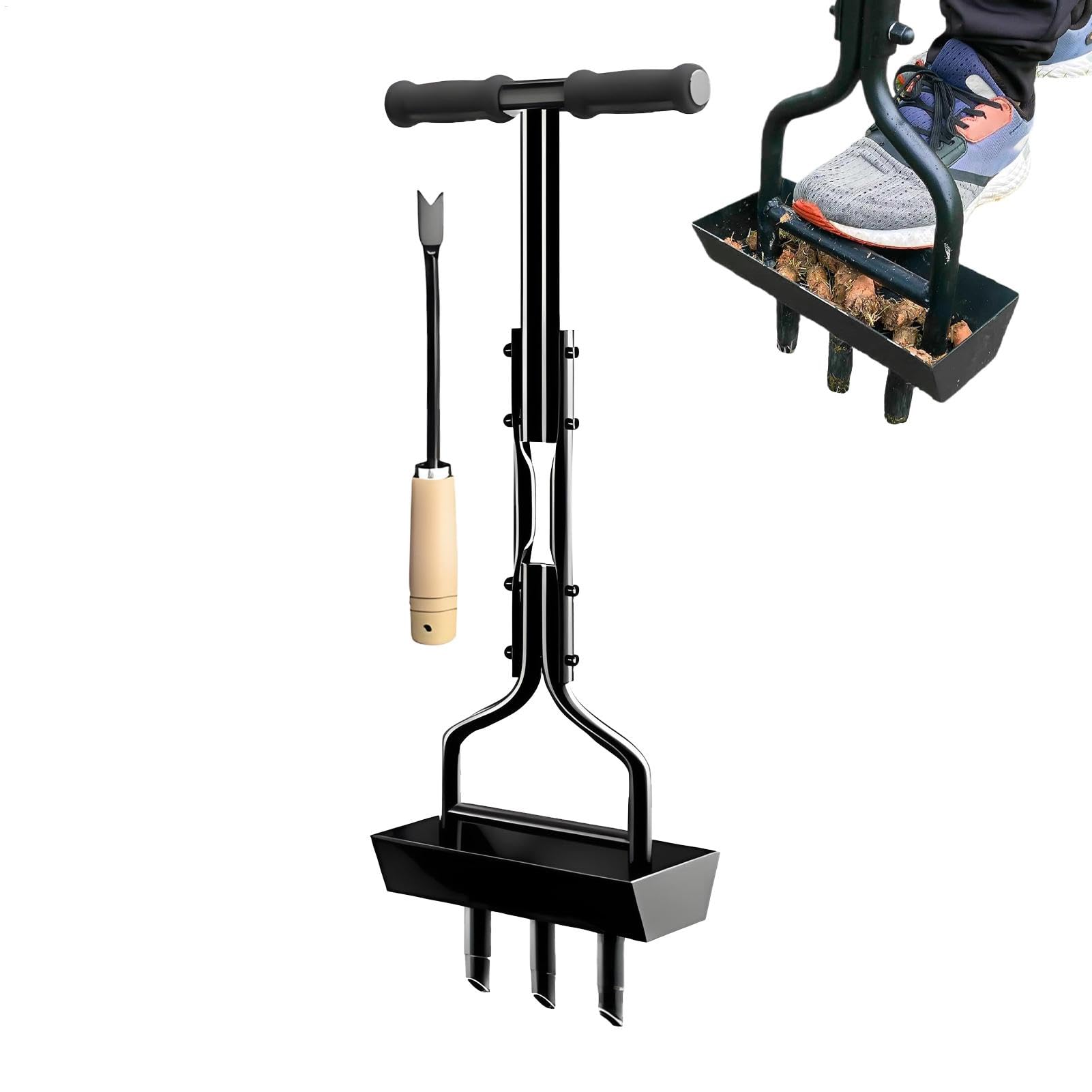 Lawn Aerator | Hollow Tine Aerator Core Aerating with Storage Tray | Manual Plug Aeration Tools with 3 Hollow Slots | Heavy Duty Aeration for Compacted Soils Lawn Care