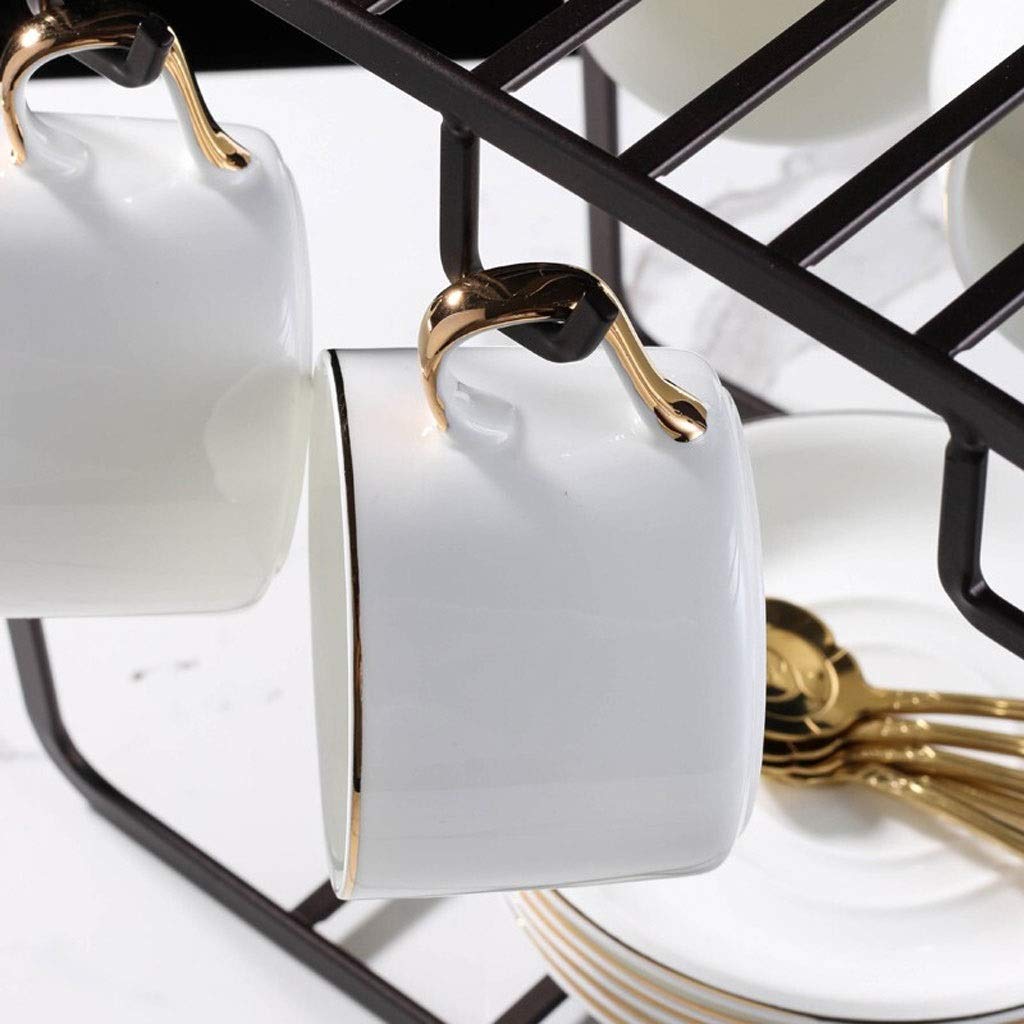Set Tazze tazzine da caffè in Ceramica, Tazze e piattini da 6 Oz, 6 cucchiai, 1 caffettiera, 1 lattiera, 1 zuccheriera, con portacaffè,