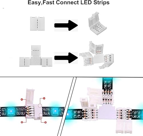 Miniatura 3 de Conectores LED de 4 pines en forma de L, paquete de 10 conectores de extensión de terminal de esquina de ángulo recto de 0.394 pulgadas de ancho