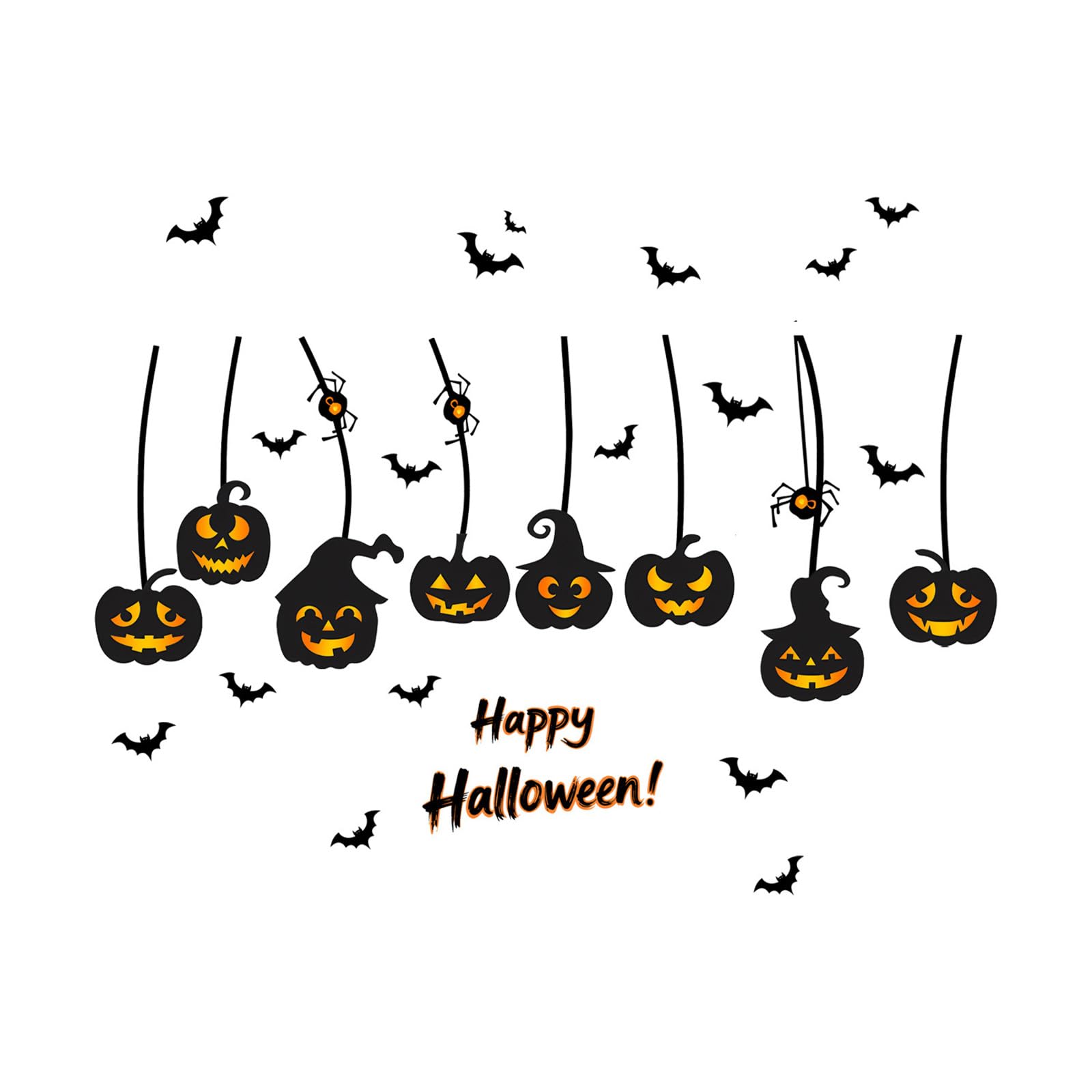 Tsophreniq Without Glues Window Clings Halloween Bat and Pumpkin Decorations PVC Sticker Decal Set for Glass Door Halloween Bat & Pumpkin Window Clings Cling Stickers Removable Decals Decals