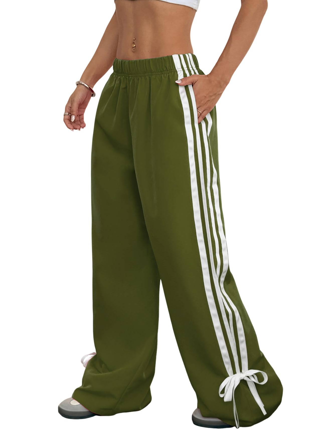 ZAFUL Womens Wide Leg Sweatpants Parachute Pants Baggy Y2K Elastic Waist Jogger Track Pants Streetwear