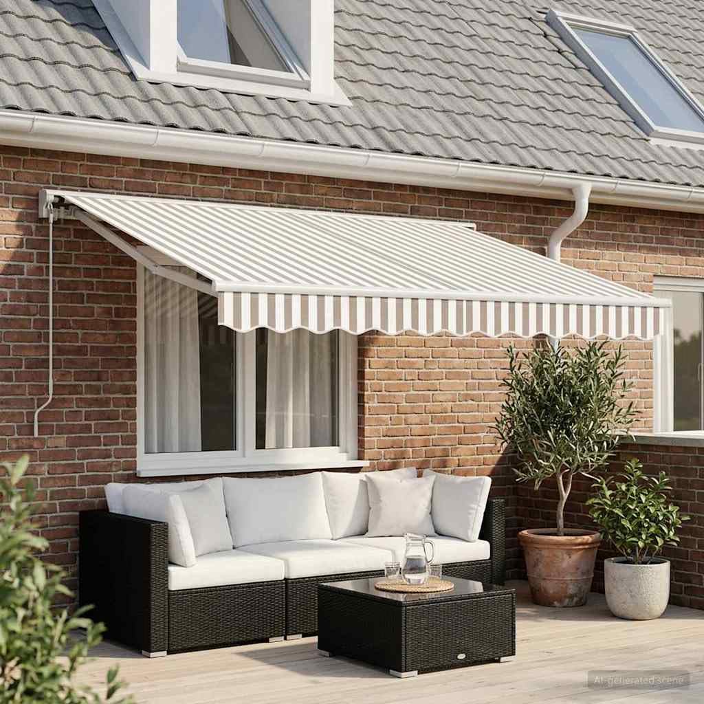 Tenda da sole retrattile, con braccio snodato, grigio chiaro, bianco, 3,5 x 2 m | Tenda parasole flessibile per terrazza e balcone: tenda parasole da parete con manovella da 165 cm in metallo resistente.