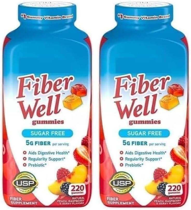 Vita Fiber Well Gummies, Sugar Free, Peach, Raspberry & BlackBerry Flavors, 220 Count (2 Pack)