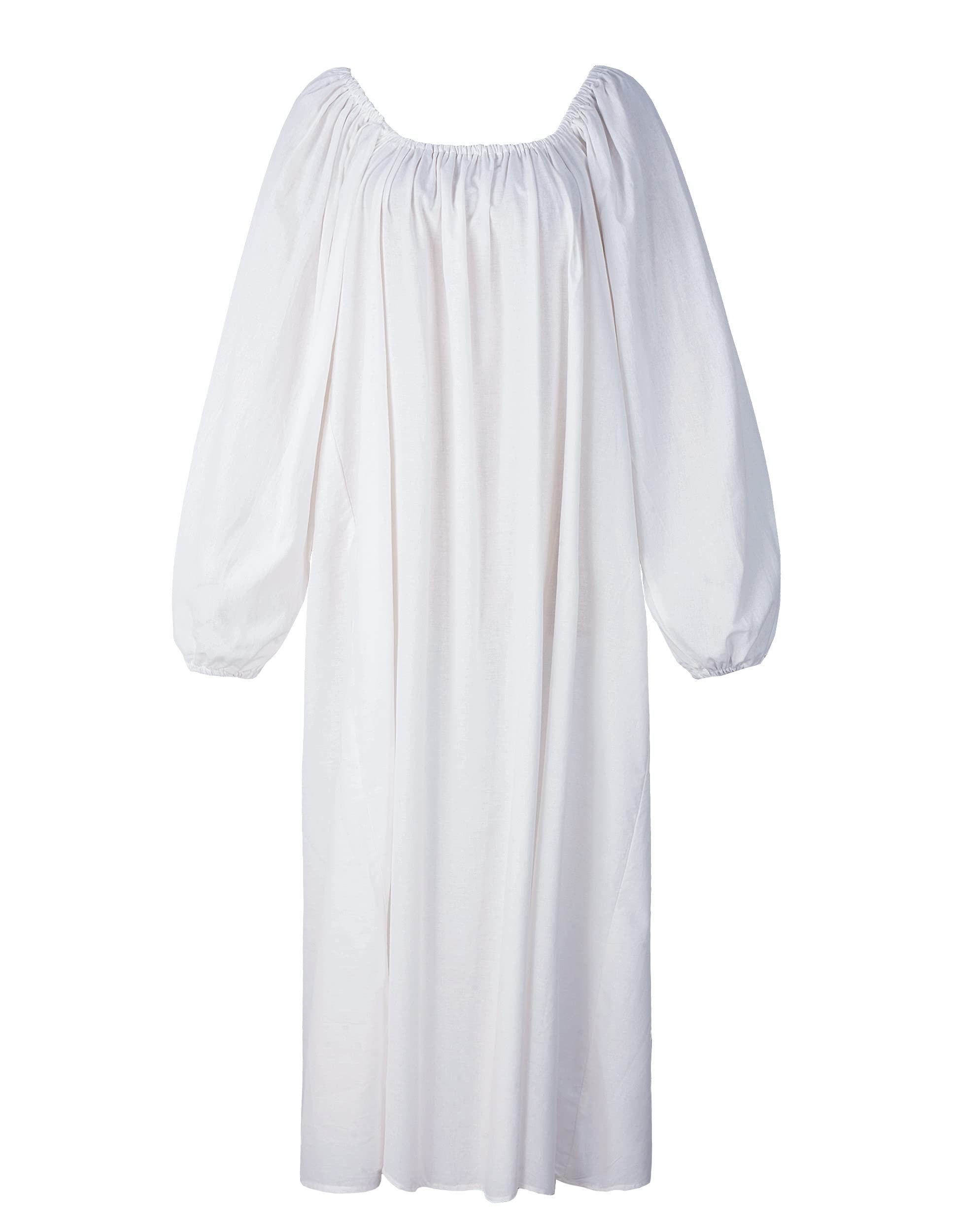 Long Chemise Renaissance Peasant Dress Ren Faire Blouse, White, Medium