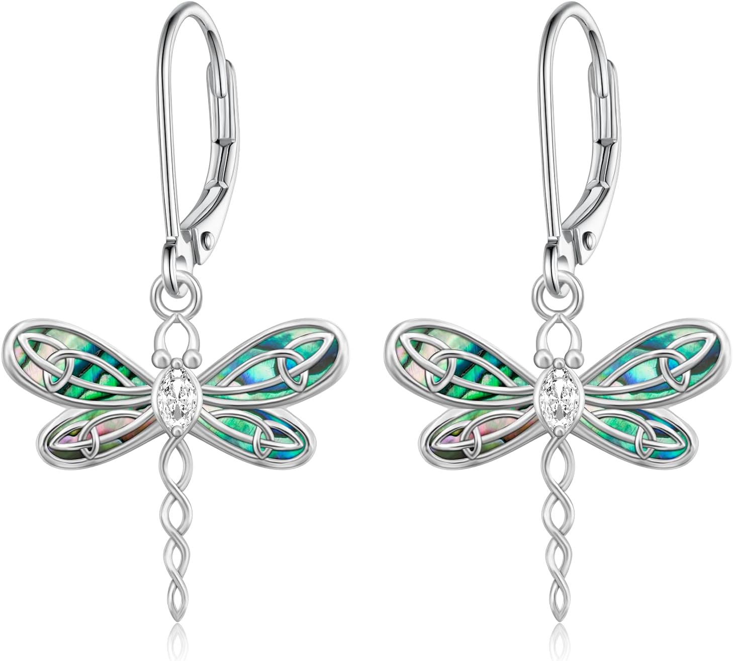 Butterfly/Dragonfly/Owl/Bee Earrings for Women 925 Sterling Silver Abalone Shell Celtic Knot Earrings Leverback Dangle Earring Animal Jewelry Gifts for Women