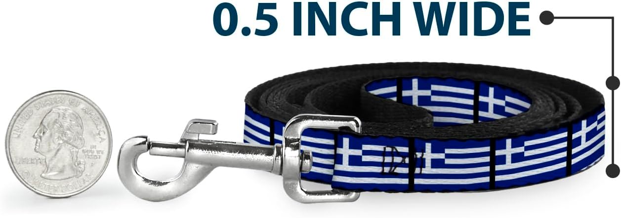 Buckle-Down Pet Leash - Greece Flags - 6 Feet Long - 1" Wide