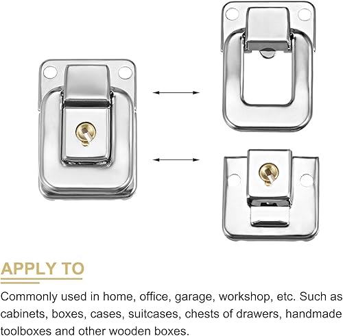 Miniatura 4 de METALLIXITY Cerradura de cierre de palanca (1.614 in x 1.102 in), 2 unidades, pestillos de cerrojo de hierro, para gabinetes, cajas, maletas, tono
