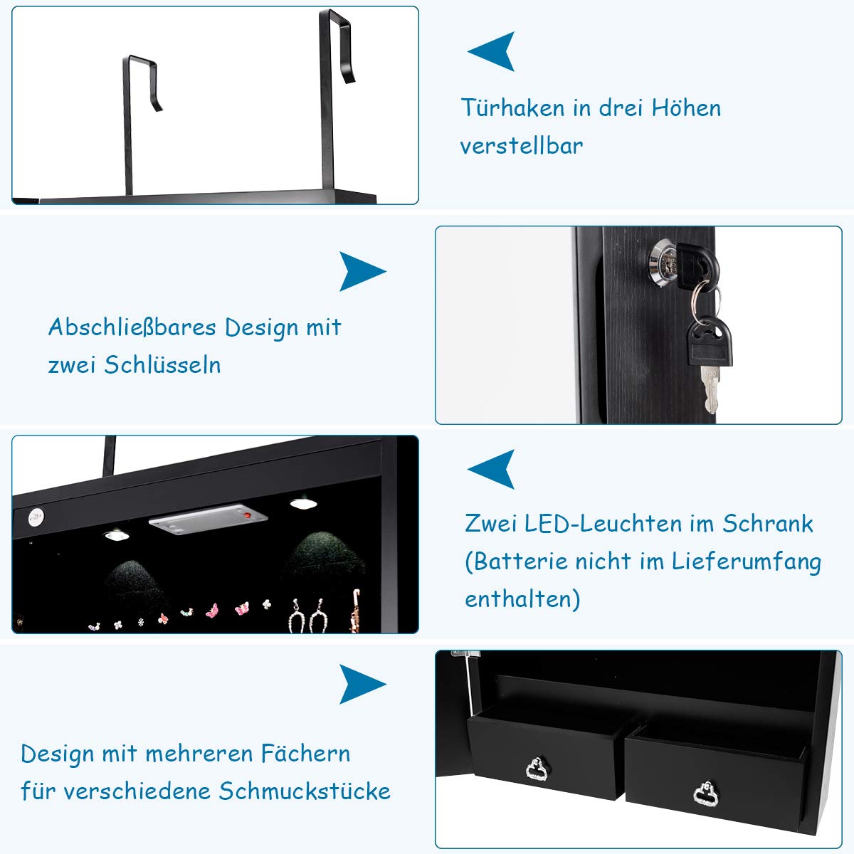 GOPLUS LED Spiegelschrank Mit Schloss - Schmuck Aufbewahrung Weiß