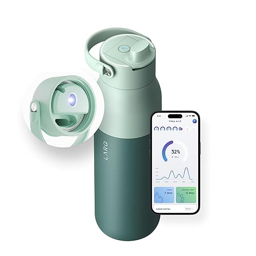 LARQ Bottle PureVis 2 - UV Water Purifier with Self-Cleaning + App Hydration Tracking, Insulated Stainless Steel Water Bottle | Reusable & Travel Friendly, 1-Year Warranty - Eucalyptus Green - 23 Ounces