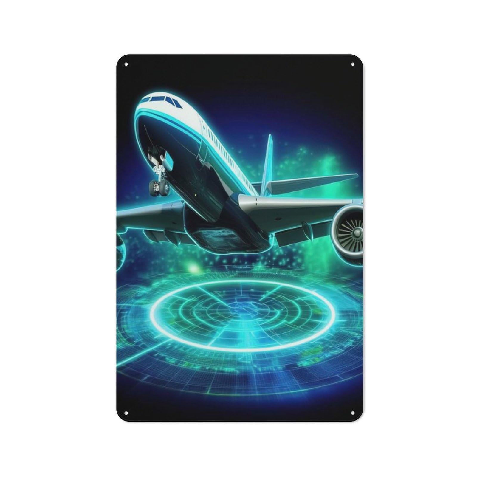 Tin Wall Plaque 30x20cm with Plane Neon for Hallway Wall, with Clear Retro Wall Decor Character