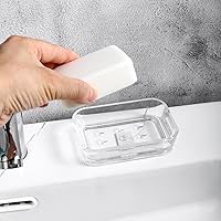 Vista 2 de 4 jaboneras acrílicas, soporte para jabón en barra transparente, moderno, rectangular, bandeja para jabón, soporte de esponja para duchas, cocinas