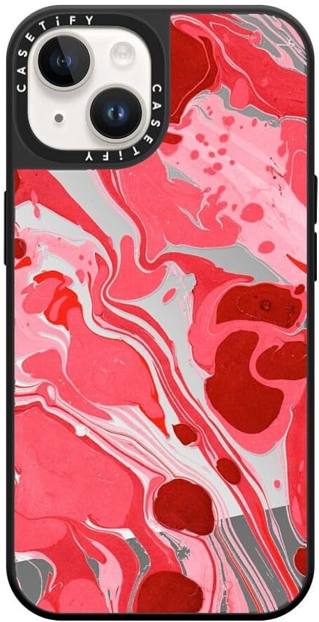 CASETiFY Mirror Case for iPhone 14 [Reflective / 4.9ft Drop Protection/Compatible with Magsafe] - Raspberry Beret - Silver on Black