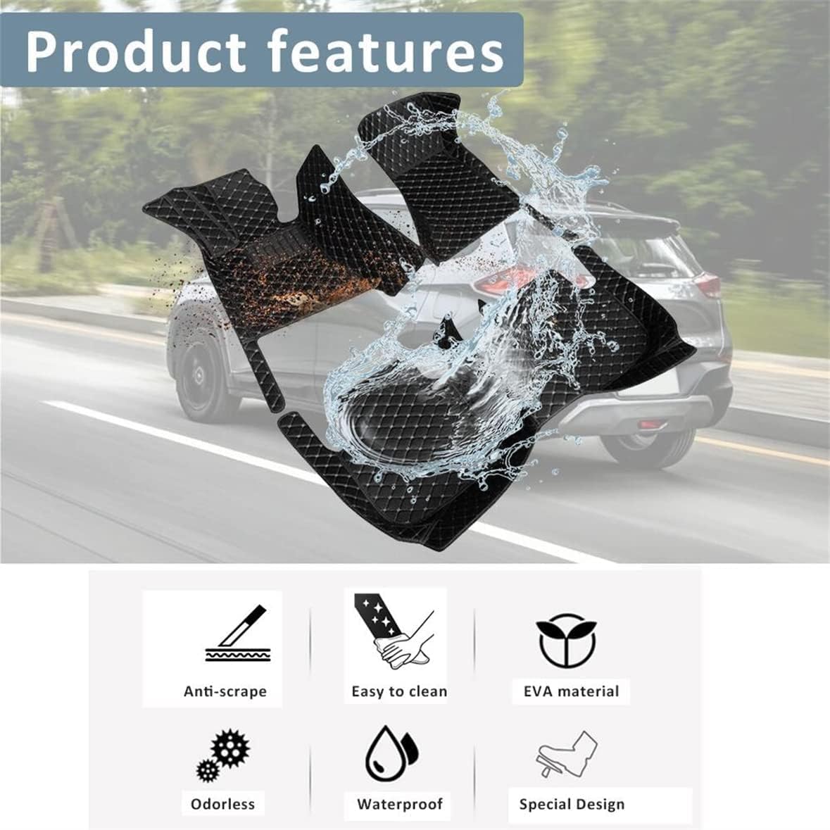 Tappetini Auto Personalizzati per Toyota Corolla Touring Sports 2019-2023 2024 2025, Antiusura Pelle Tappetino Completo Mat Set Auto Pavimento Protezione,Black