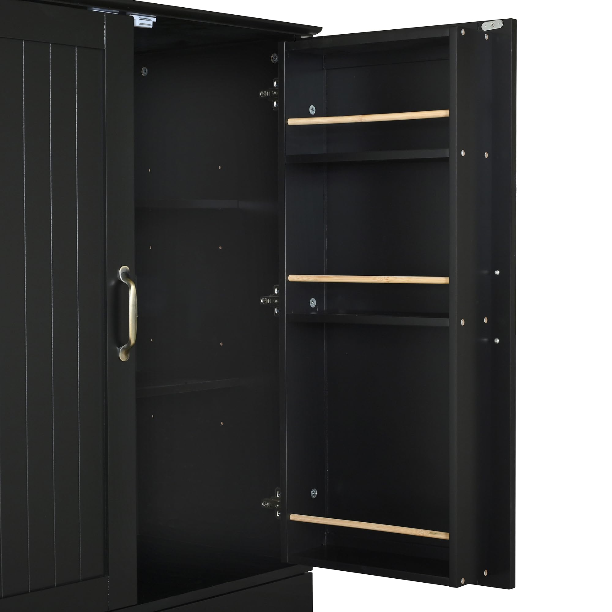 SUKY Armario alto con estantes ajustables y cajones, estantería con estantes extensibles y puertas de frigorífico, ideal para comedor, salón y cocina, 77 × 40 × 181 cm, color negro