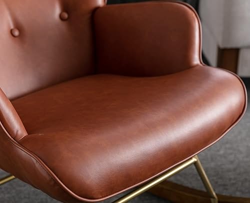 Miniatura 7 de EALSON Mecedora de cuero para guardería, silla mecedora tapizada con respaldo de ala, con base de madera, moderna y cómoda, para dormitorio, sala de