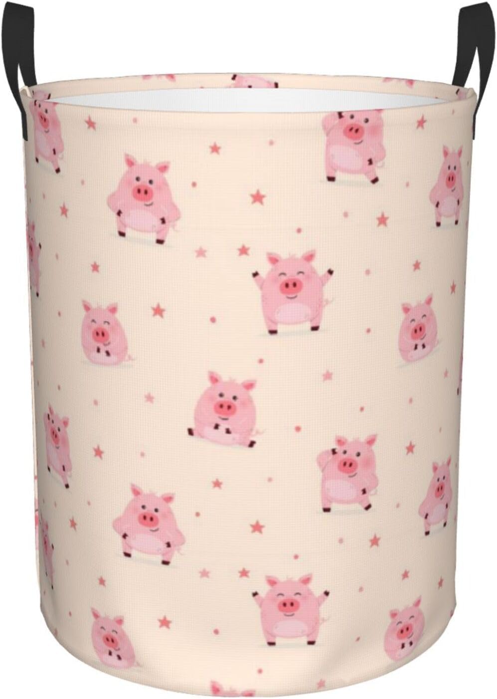Cute Funny Pigs Stars Laundry Hamper with Durable Handle Waterproof Collapsible Laundry Basket Circular Storage Box Dirty Clothes Organizer for Bedroom Children Nursery Bathroom