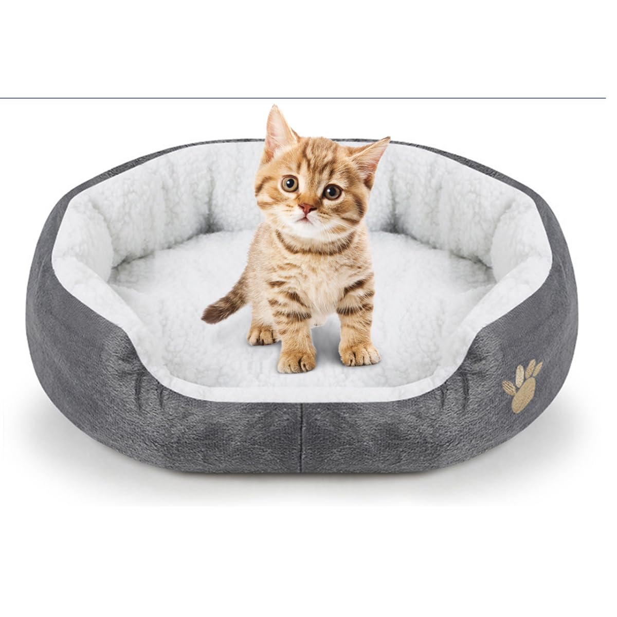 VITION Cat Bed Sleeping Nest for small Cat Puppy Dog, Soft Washable Round Fleece Nest Cushion Bed (40x45cm, Grey)