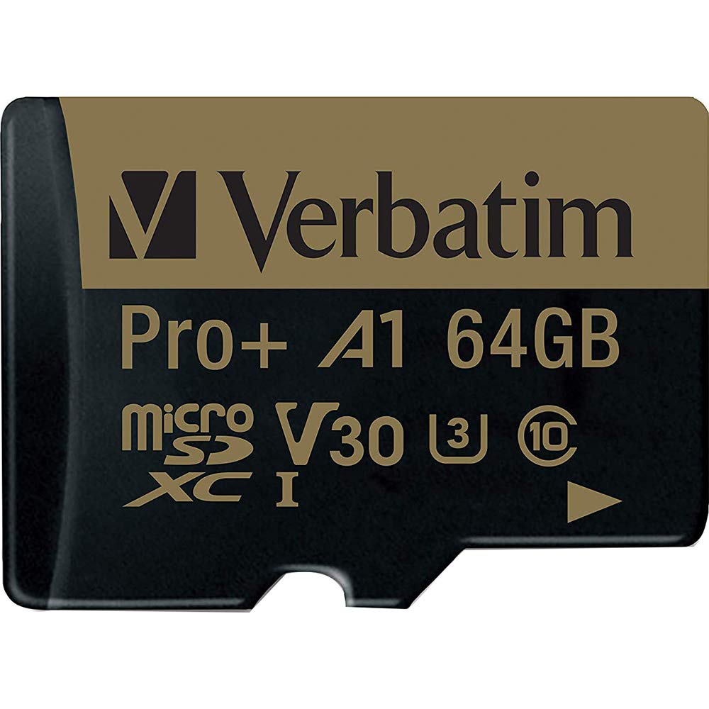 Verbatim 64GB Pro Plus 666X microSDXC Memory Card with Adapter, UHS-I V30 U3 Class 10 with A1 Rating, Black