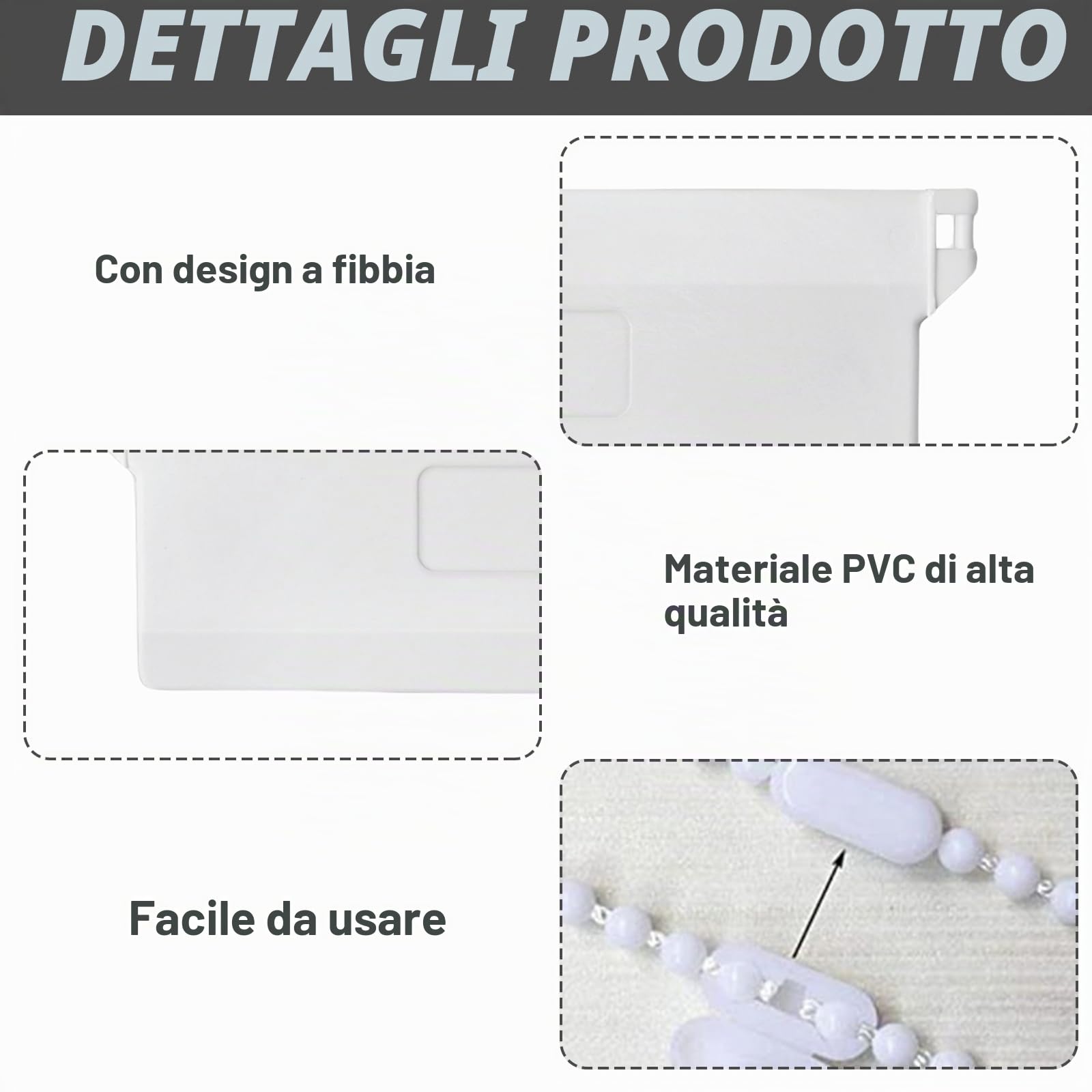20 tende lamellari, piastre di carico 89 mm, pezzi di ricambio per tende verticali, 20 pezzi di ricambio per tende verticali e catena per tende a rullo bianca da 10 metri e 20 collegamenti a catena