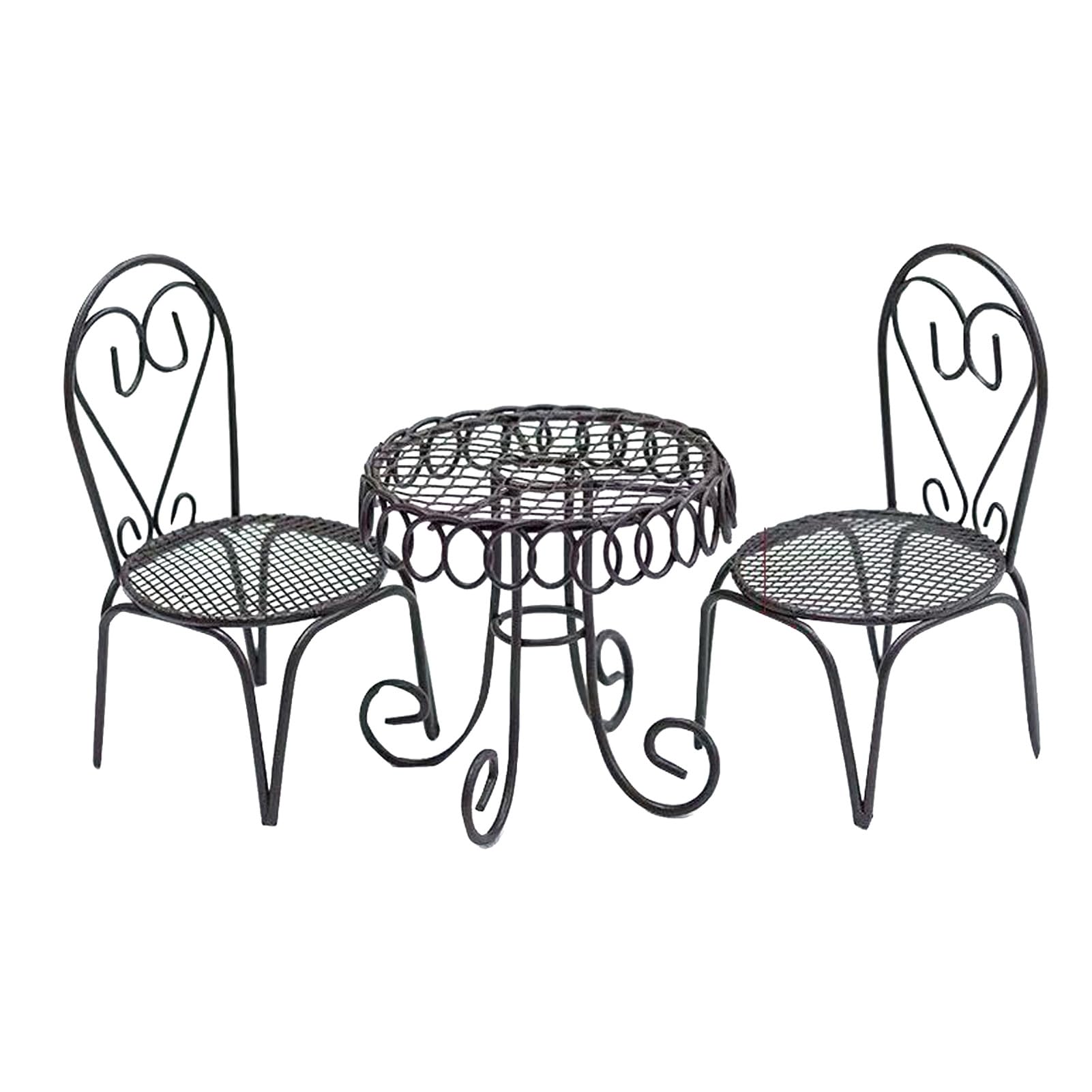 Virelynx Dollhouse Miniature Bistro Set – Table Chairs Beach Umbrella Accessories, Metal 1:12 Scale Miniatures for Coffee Tea Furniture