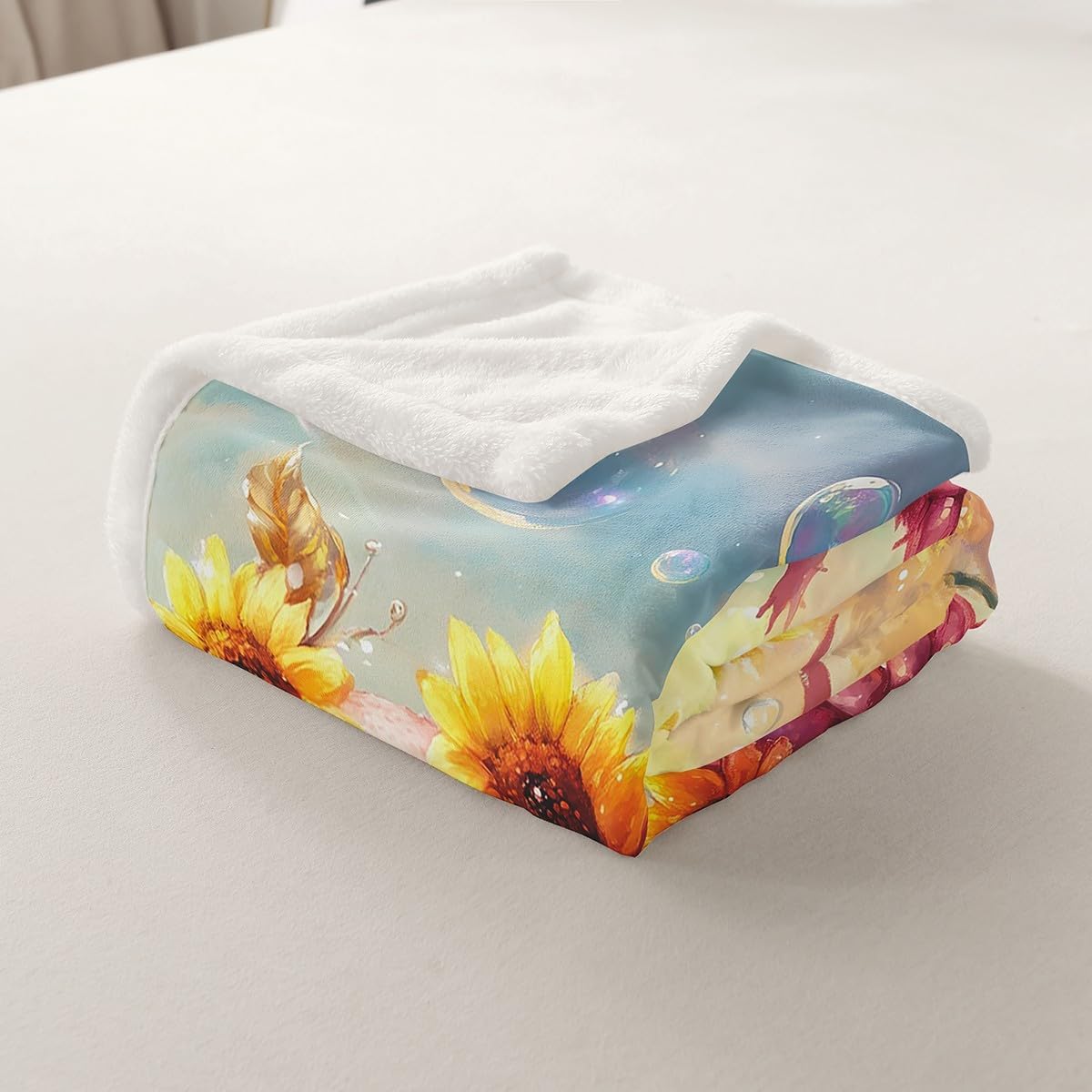 Cute Axolotl Flannel Blanket,Watercolor Yellow Sunflowers Floral Fuzzy Blanket for Children Present,Pink Cartoon Ocean Animal Print Polyester Throw Blanket for Couch, Twin Size (60 x 80 Inch)