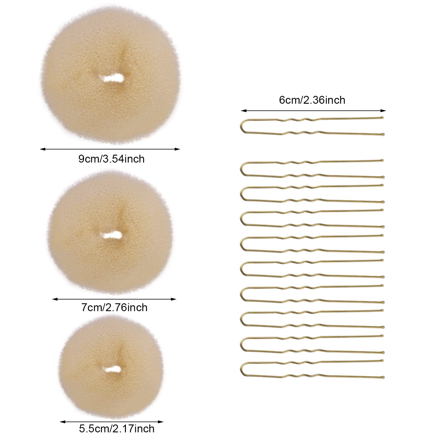 Donut Moño 6 Piezas con 20 Clips en Forma de U Kit Accesorios de Peinado para Mujeres